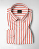 Apricot Blush Peach and White Awning Stripes Cotton Shirt