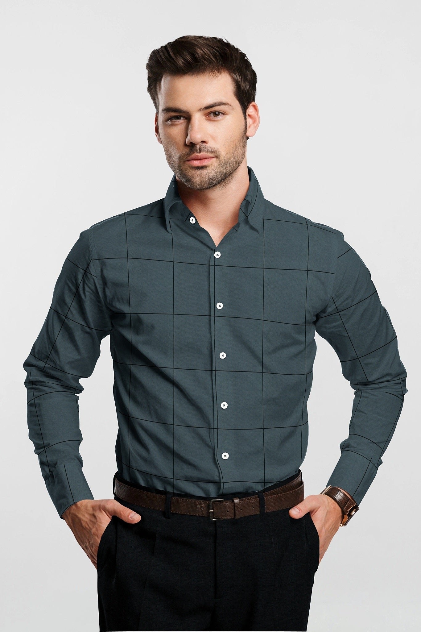 Spruce Blue and Black Checks Cotton Shirt