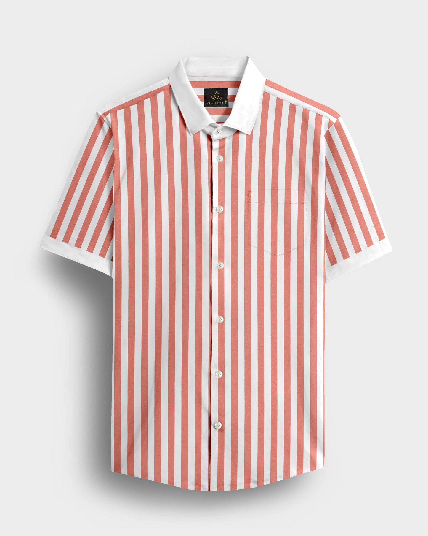 Apricot Blush Peach and White Awning Stripes Designer Cotton Shirt