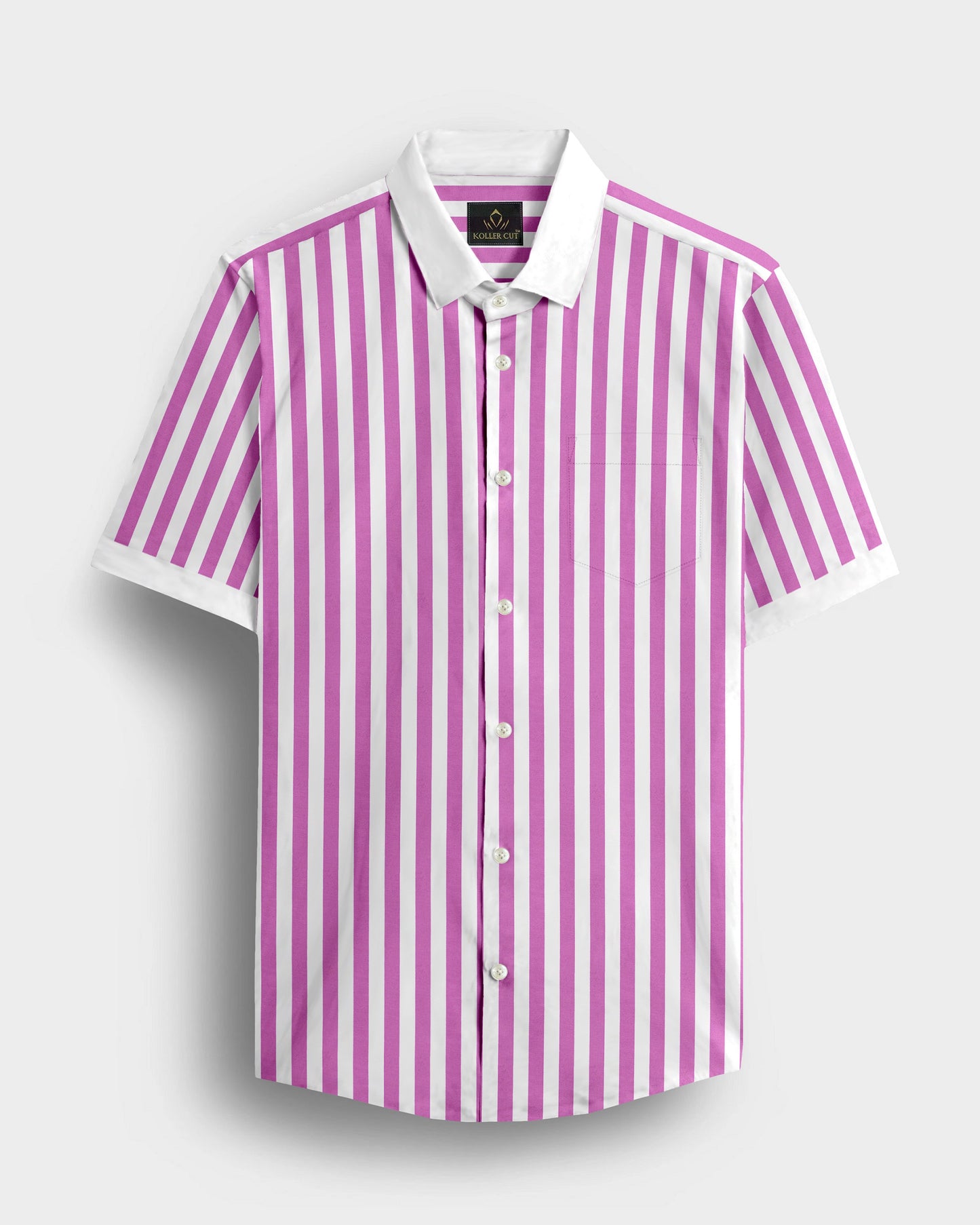 Phlox Pink and White Awning Stripes Designer Cotton Shirt