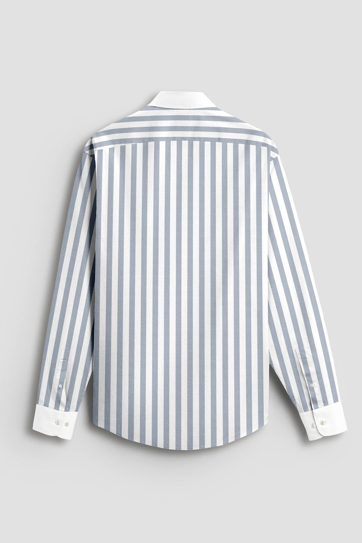 Lunar Gray and White Awning Stripes Designer Cotton Shirt