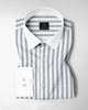 Lunar Gray and White Awning Stripes Designer Cotton Shirt