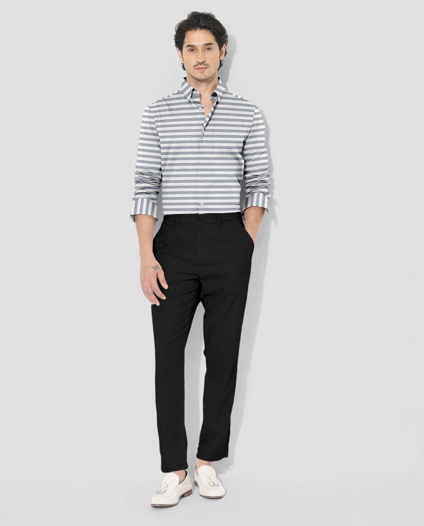 White and Denim Blue Stripes Egyptian Giza Cotton Shirt - Buy Custom Shirts Online in Delhi