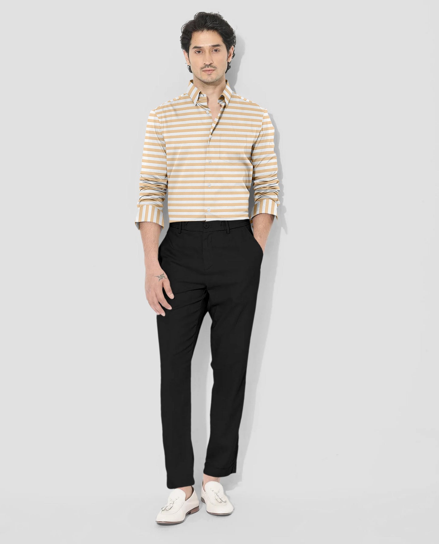 White and Quartz Peach Stripes Egyptian Giza Cotton Shirt - Custom Shirts in Delhi