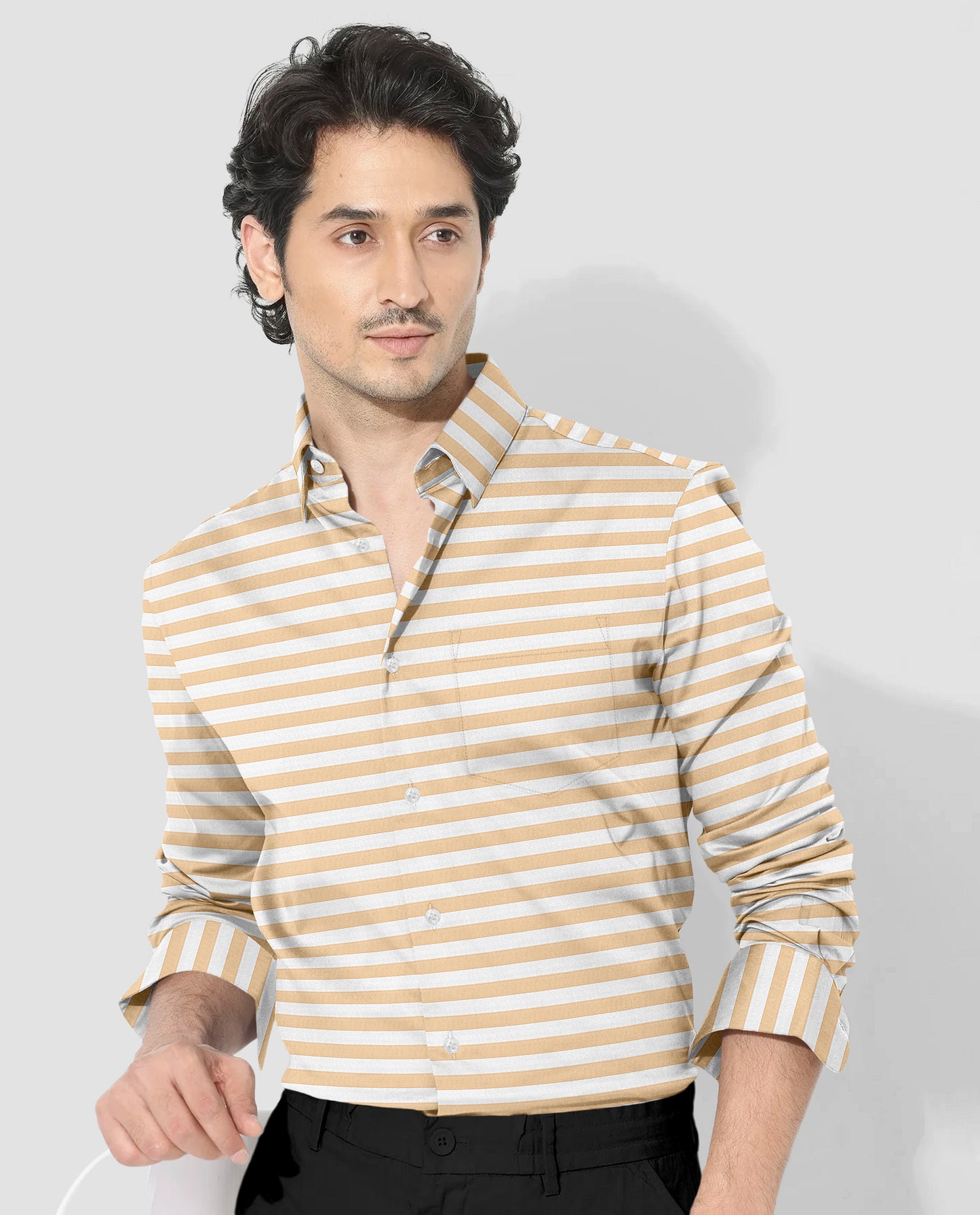 White and Quartz Peach Stripes Egyptian Giza Cotton Shirt - Custom Shirts in Delhi