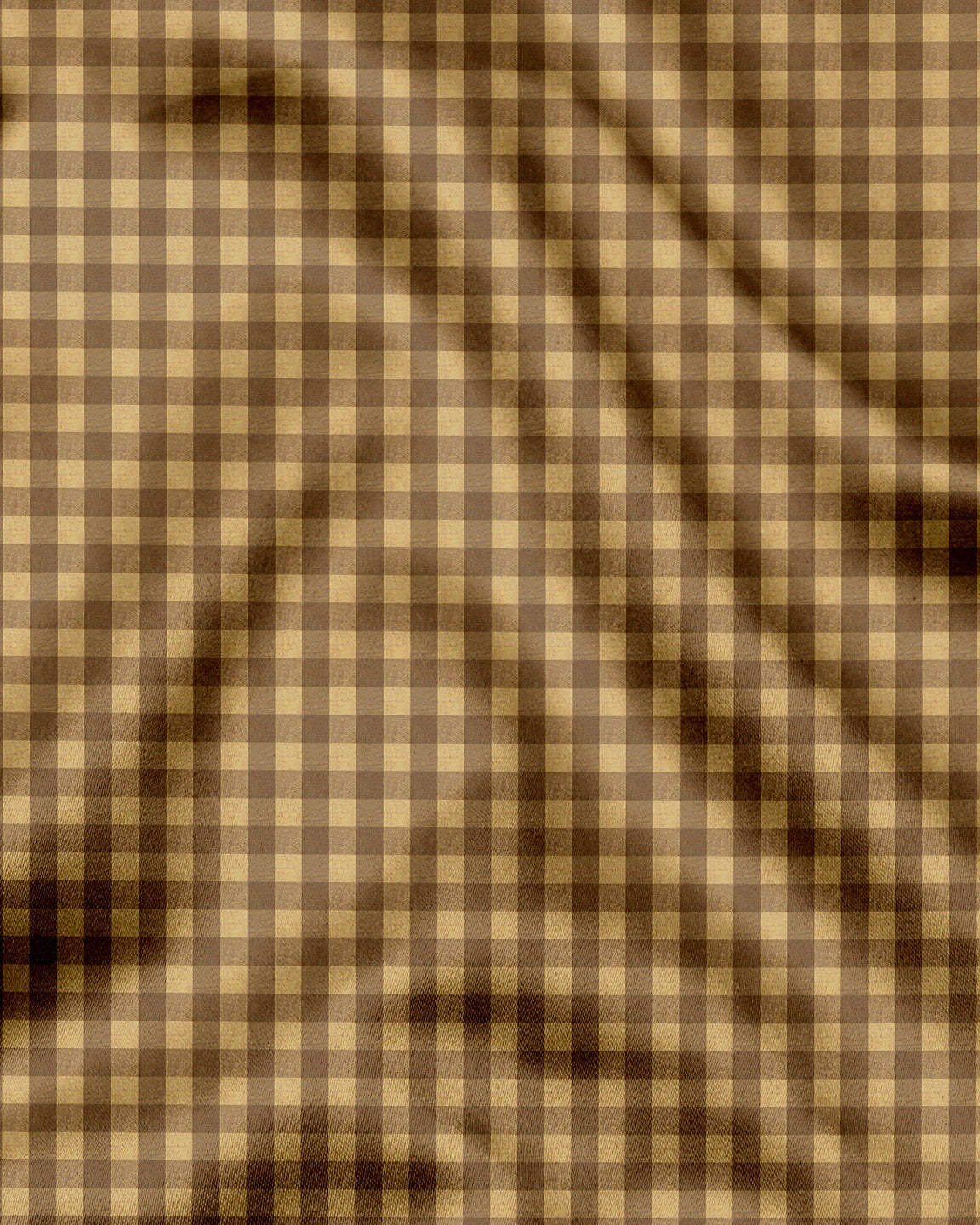 Fenugreek Yellow and Beetle Brown Gingham Checks 2 Ply Cotton Shirt
