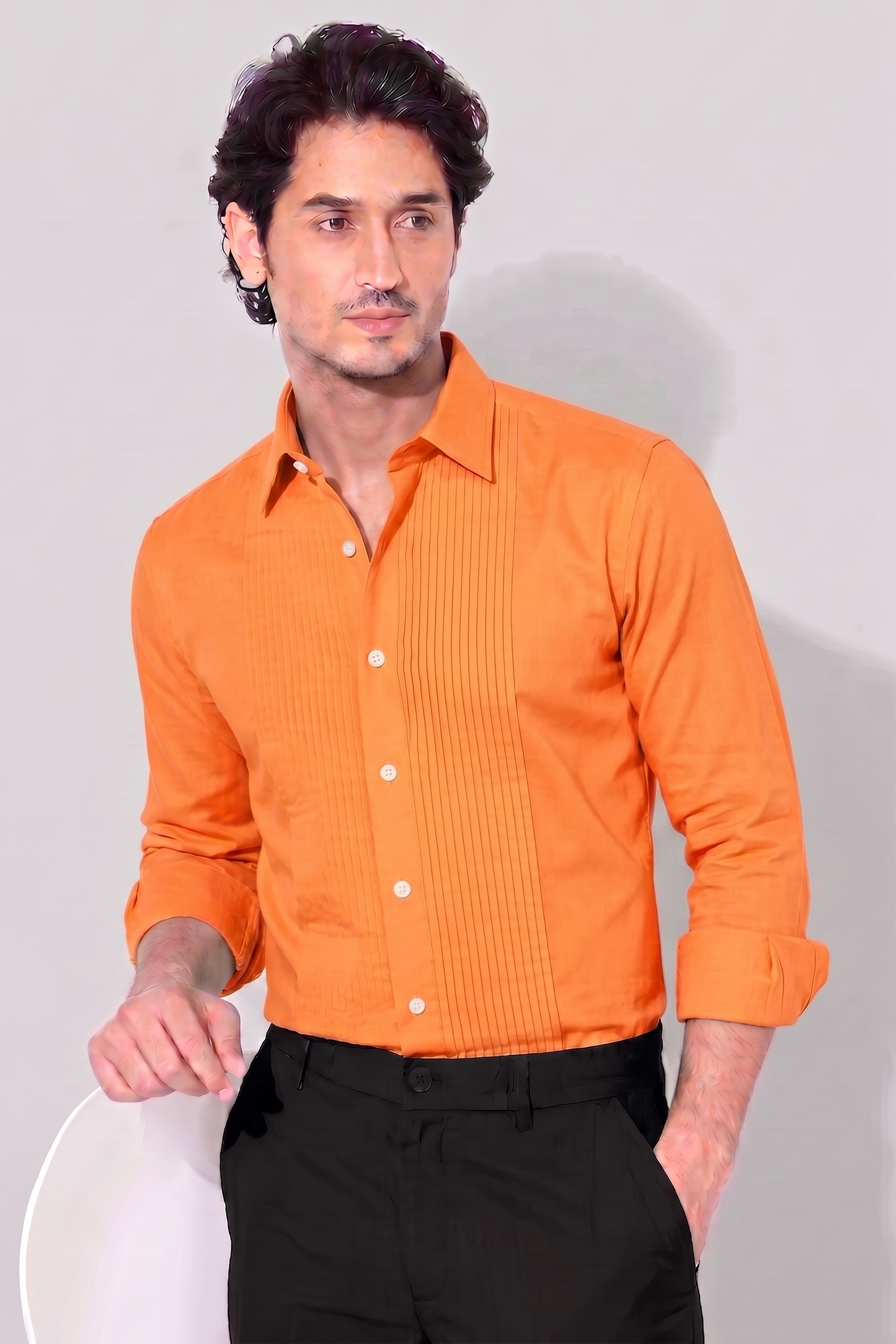Persimmon Orange Giza Cotton Tuxedo Shirt