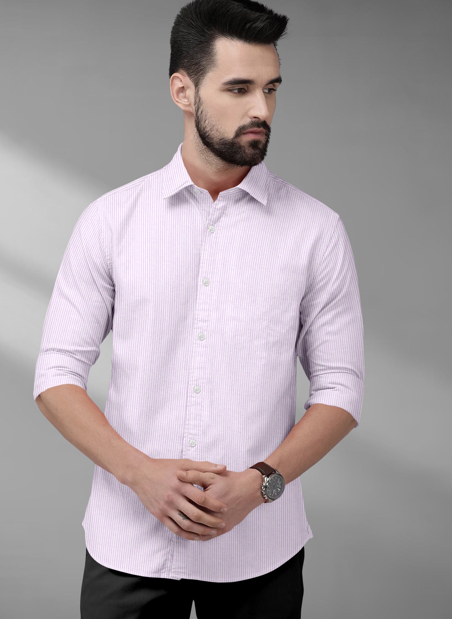 Grape Taffy Pink with White Pin Stripe Men's Cotton Shirt