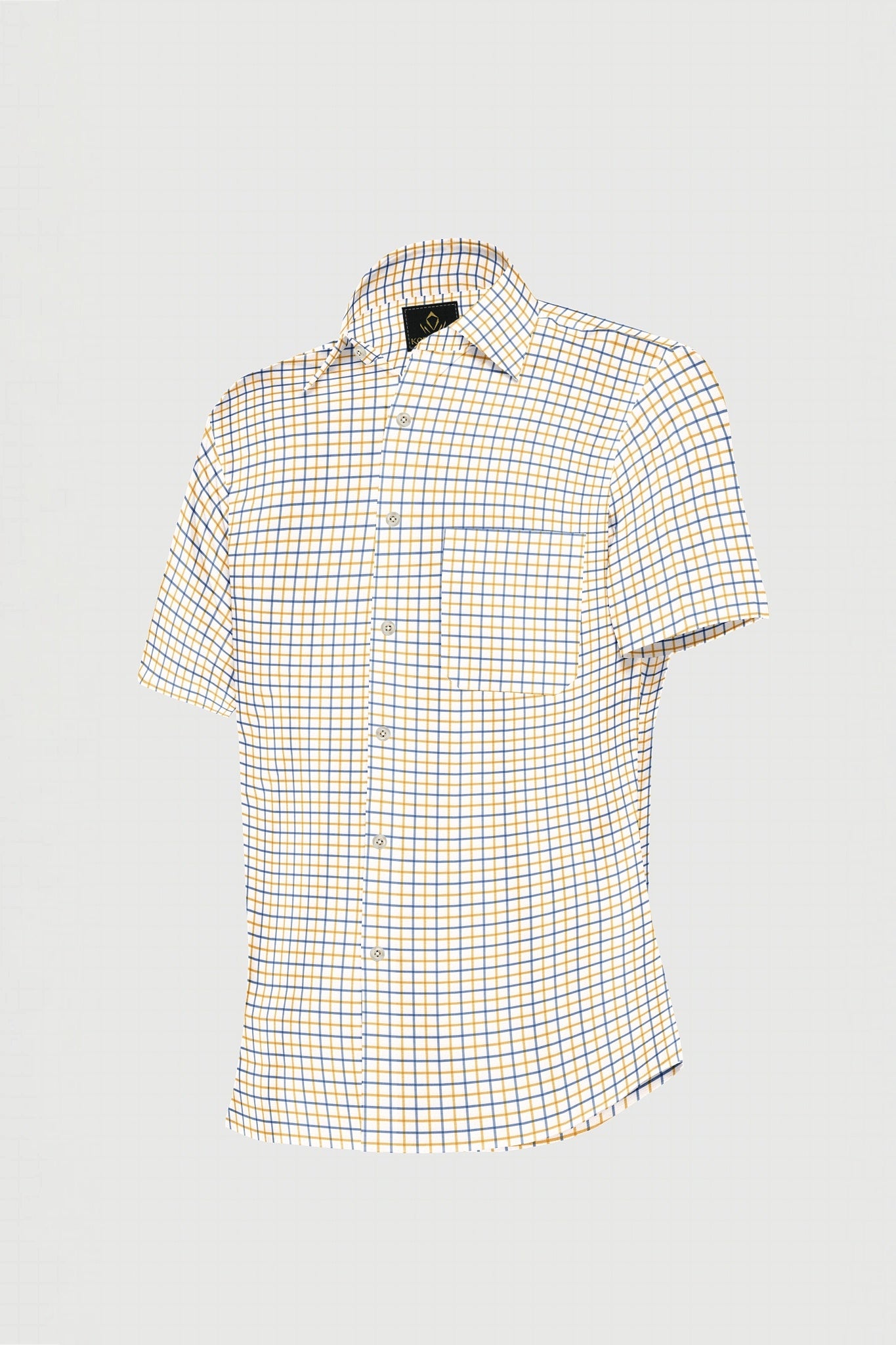 White with Misted Yellow and Lichen Blue Checks Cotton Shirt