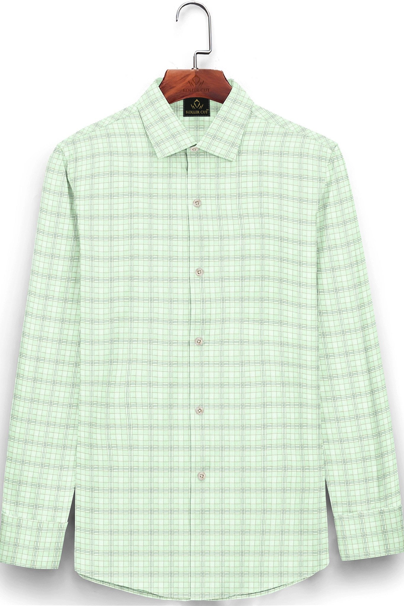 Pistachio Green with Midnight Blue and Umber Brown Checks Premium Egyptian Giza Cotton Shirt