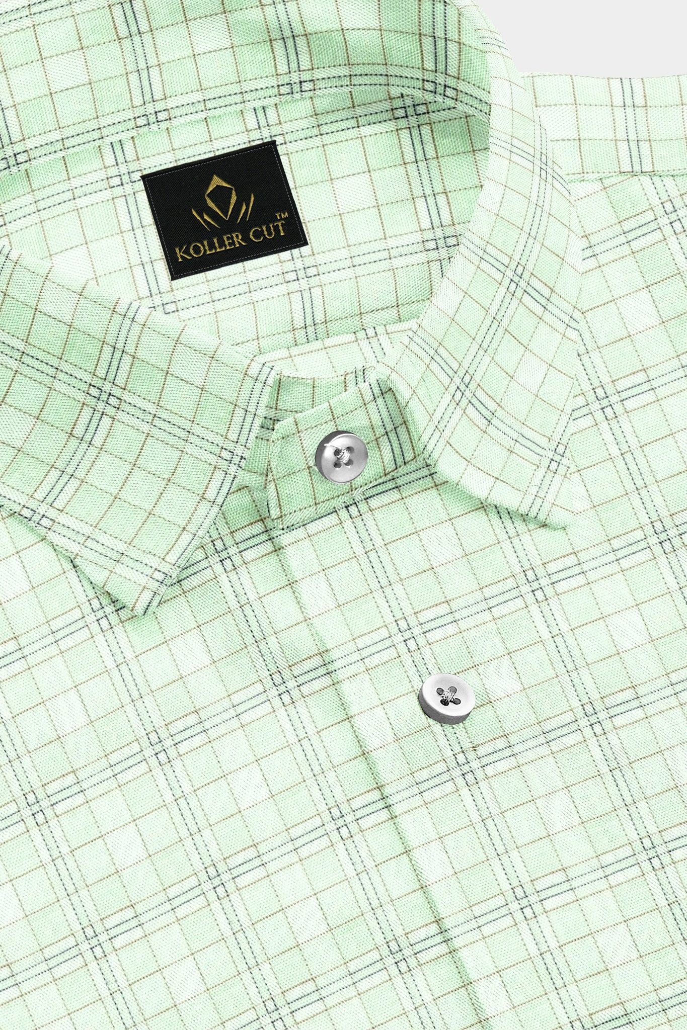 Pistachio Green with Midnight Blue and Umber Brown Checks Premium Egyptian Giza Cotton Shirt