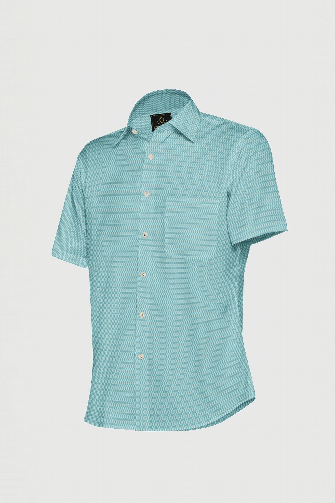 Turquoise Blue and White Diamond Dobby Checks Cotton Shirt
