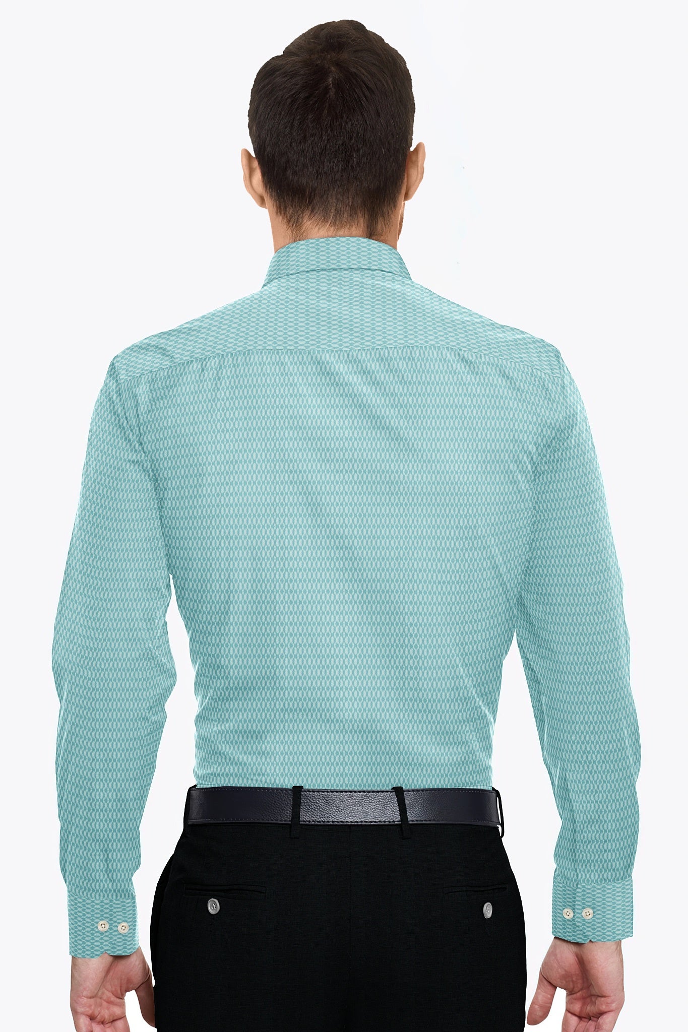Turquoise Blue and White Diamond Dobby Checks Cotton Shirt