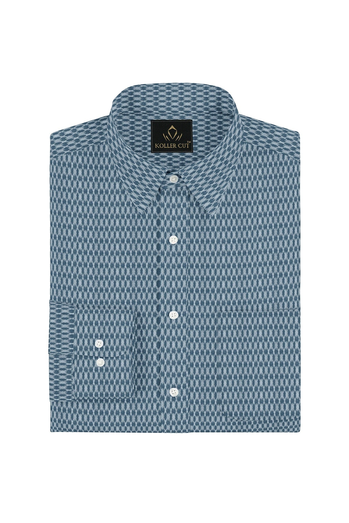 Celestial Blue and White Diamond Dobby Checks Cotton Shirt