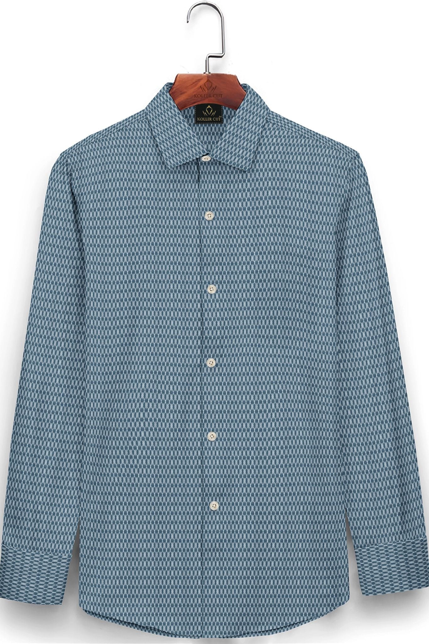 Celestial Blue and White Diamond Dobby Checks Cotton Shirt