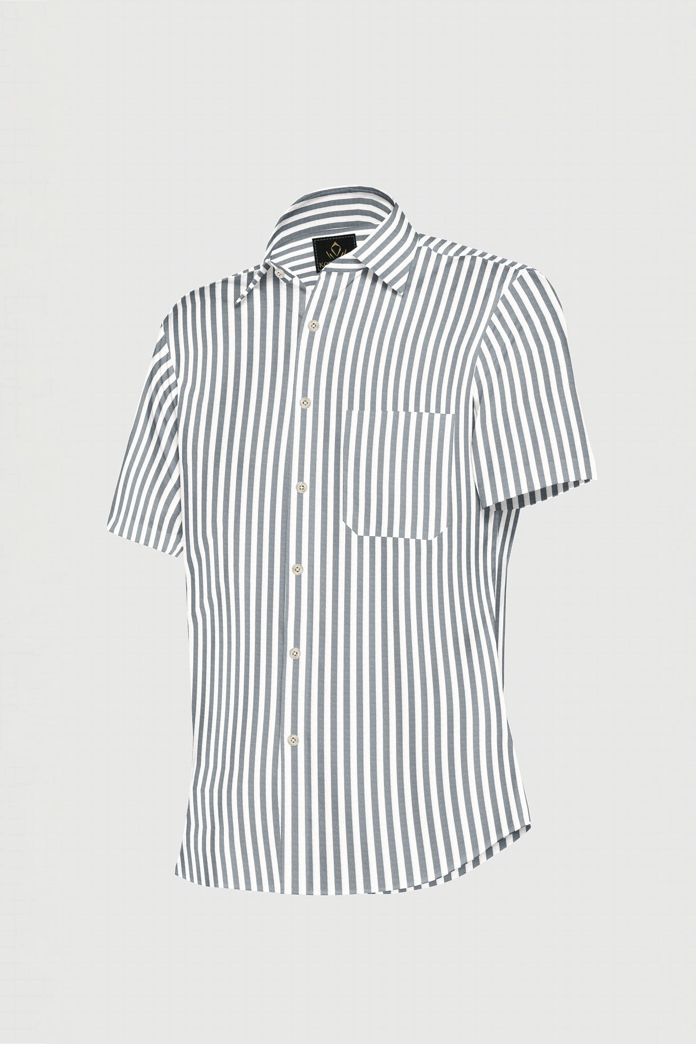 White and Rhino Gray Candy Stripes Oxford Cotton Shirt