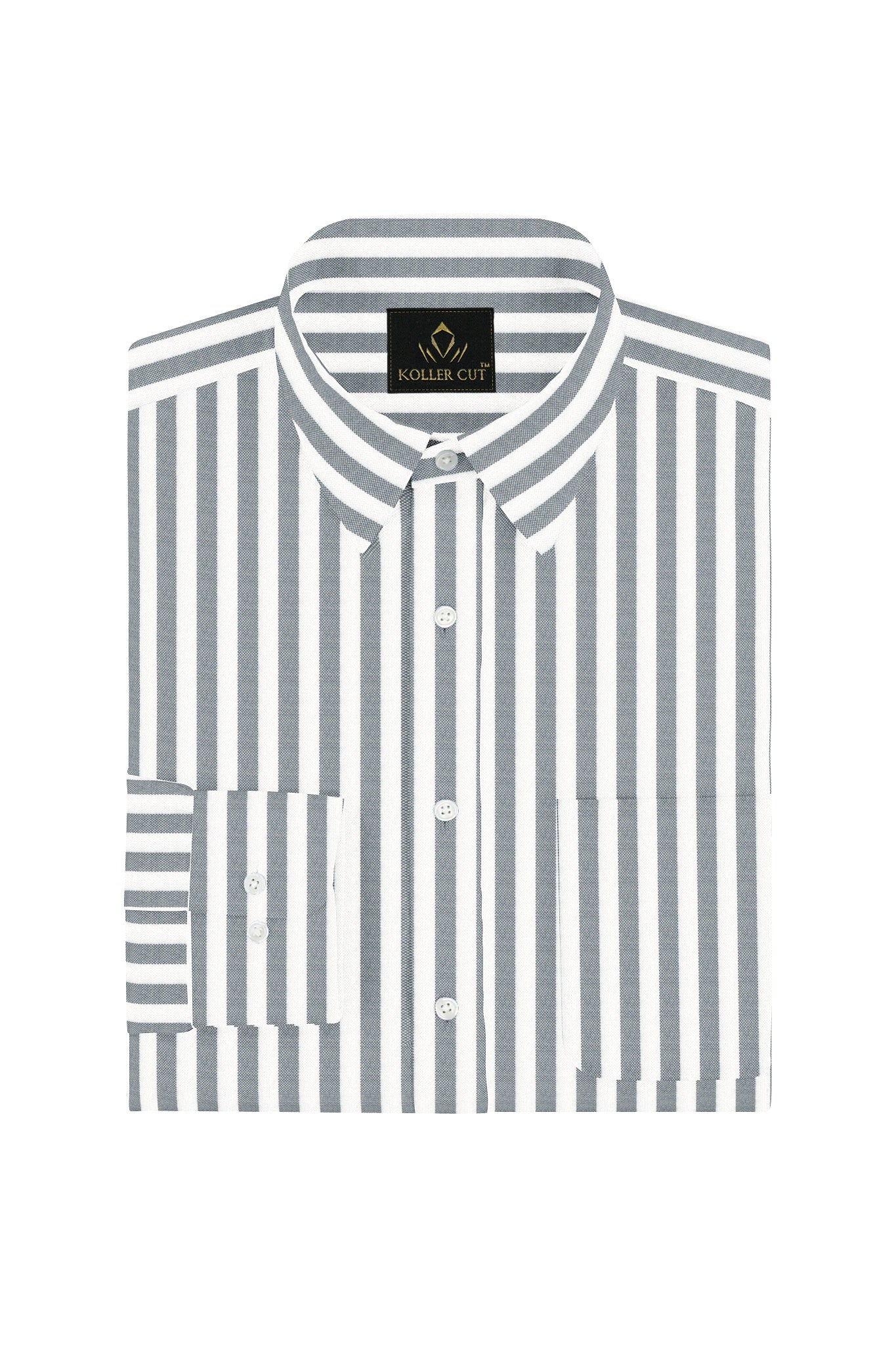 White and Rhino Gray Candy Stripes Oxford Cotton Shirt