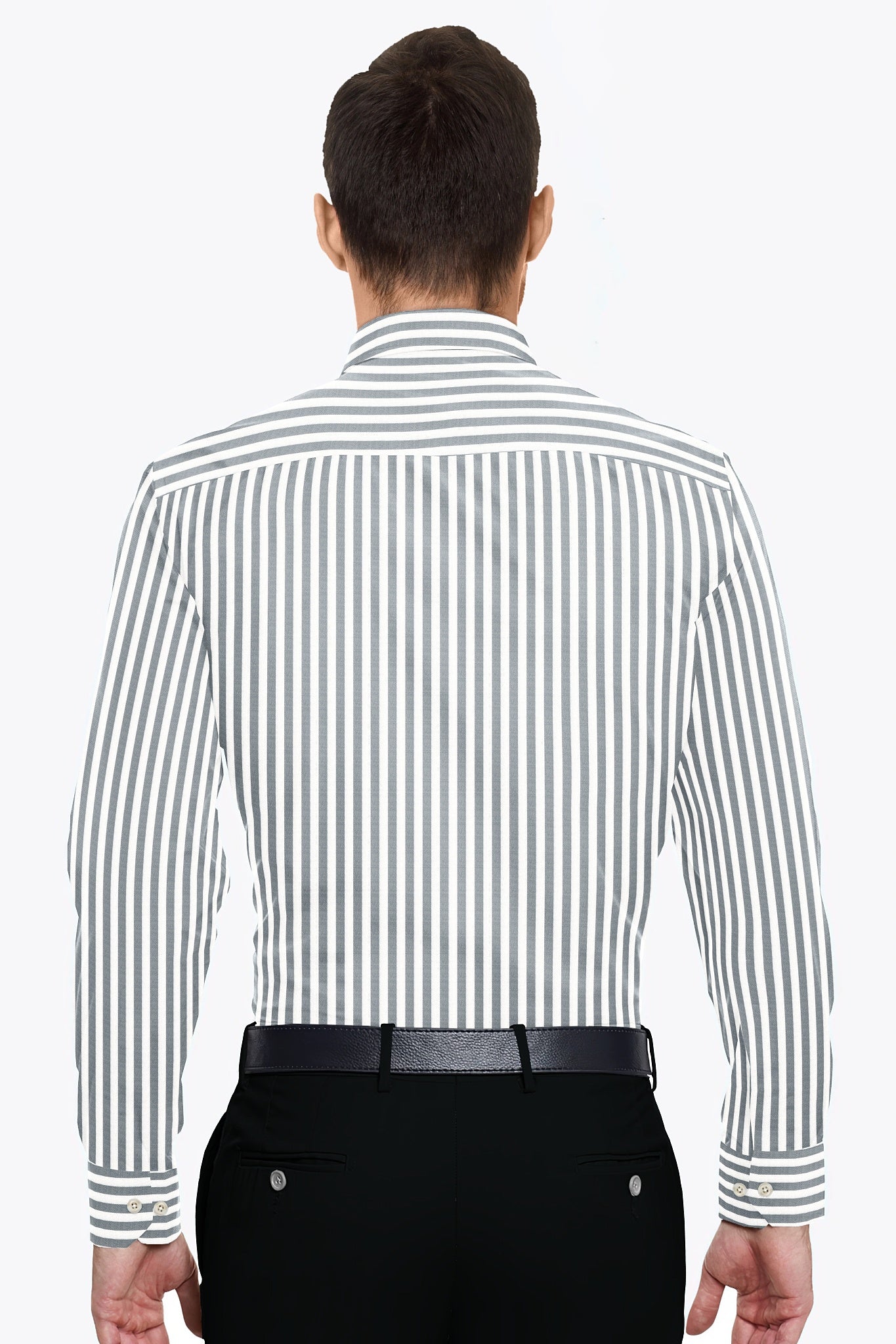 White and Rhino Gray Candy Stripes Oxford Cotton Shirt