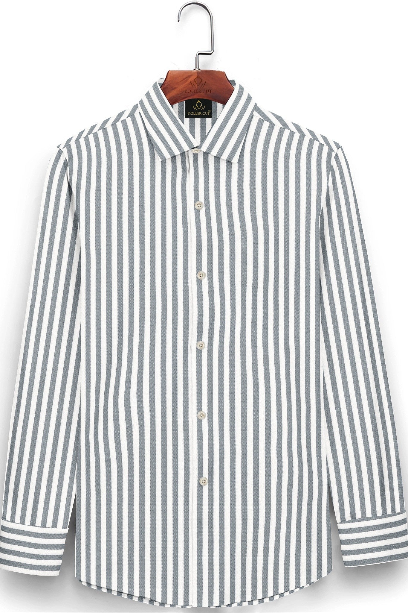 White and Rhino Gray Candy Stripes Oxford Cotton Shirt
