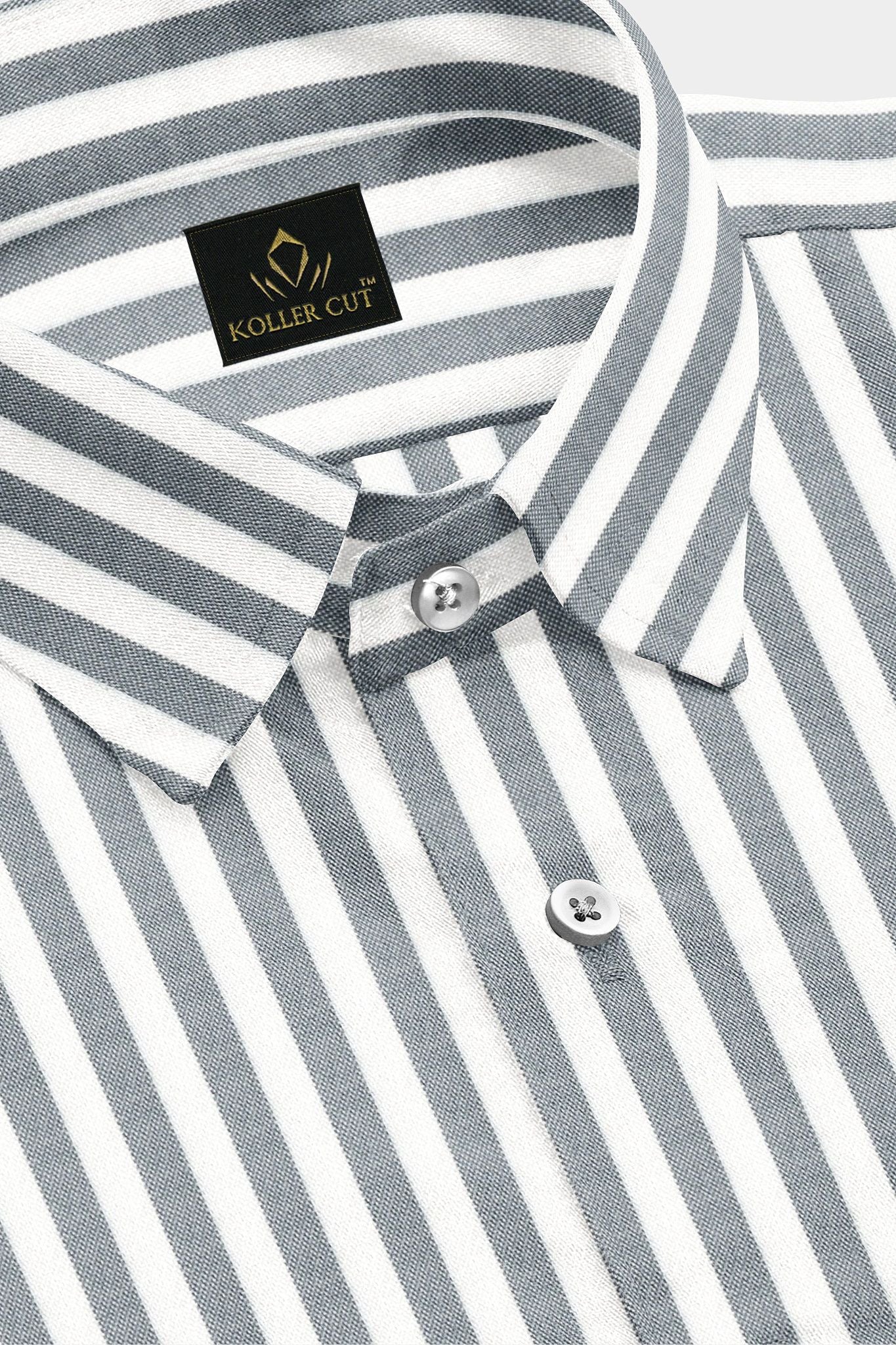 White and Rhino Gray Candy Stripes Oxford Cotton Shirt