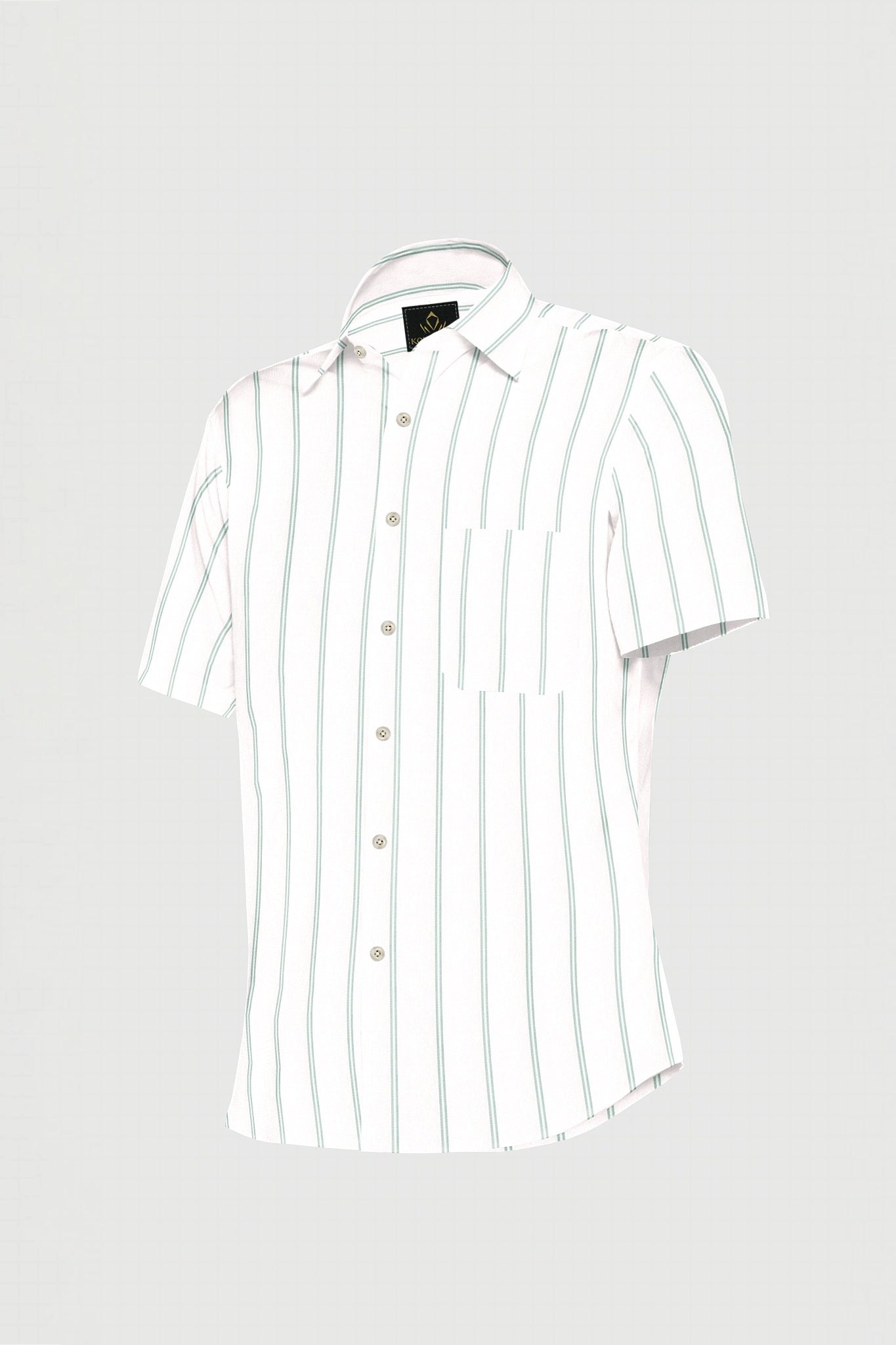 White with Sprucestone Green Oxford Stripes Cotton Shirt