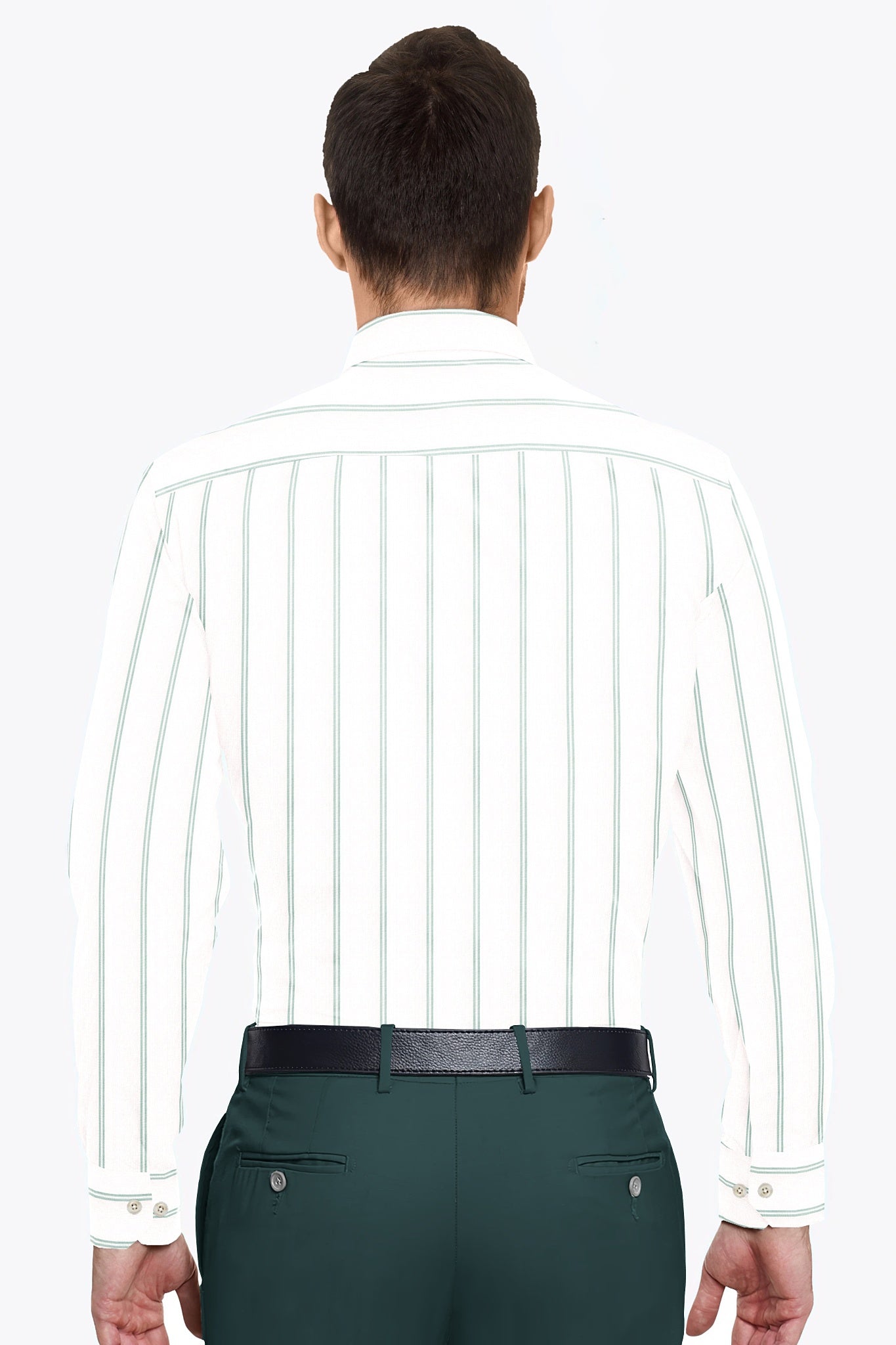 White with Sprucestone Green Oxford Stripes Cotton Shirt