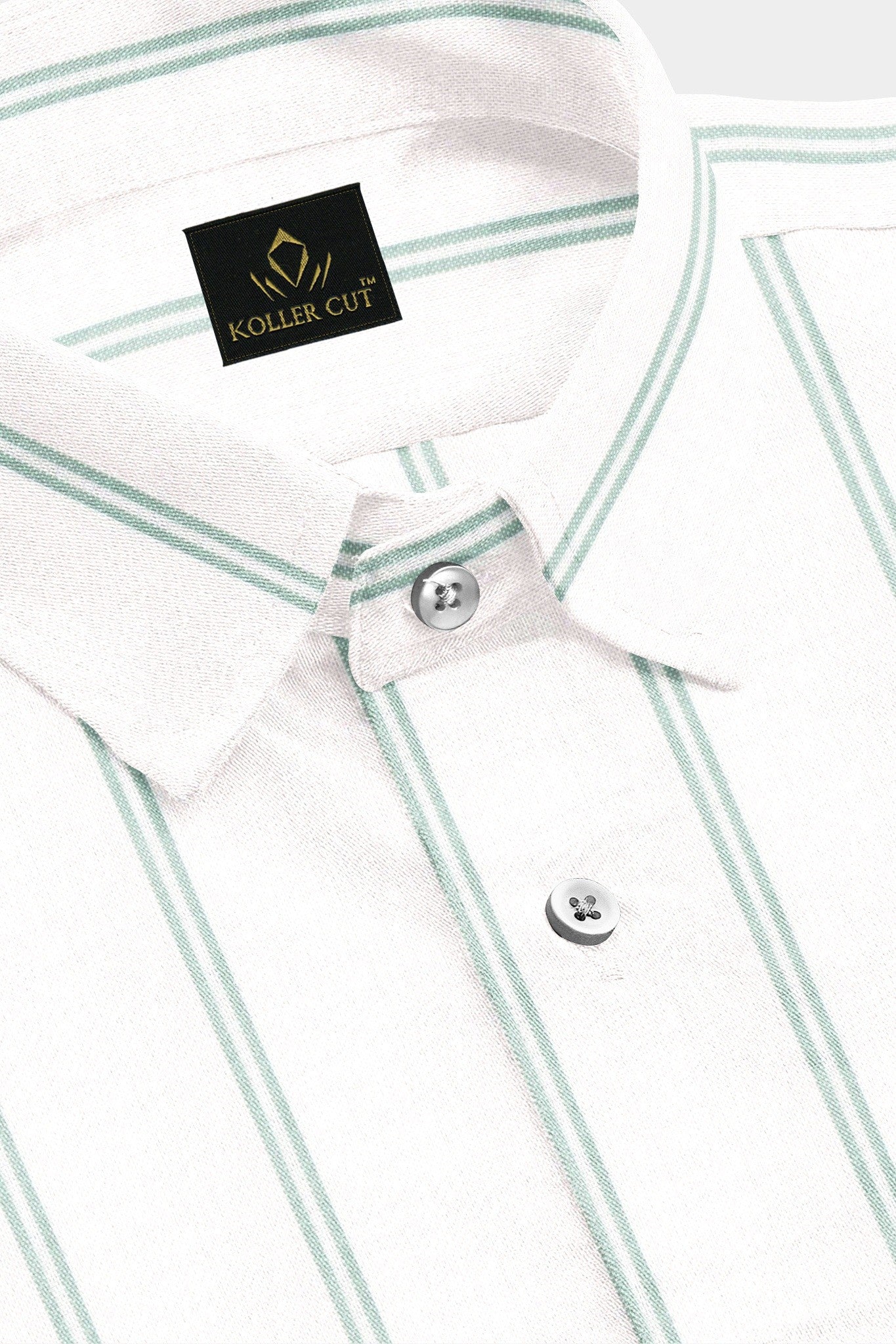 White with Sprucestone Green Oxford Stripes Cotton Shirt