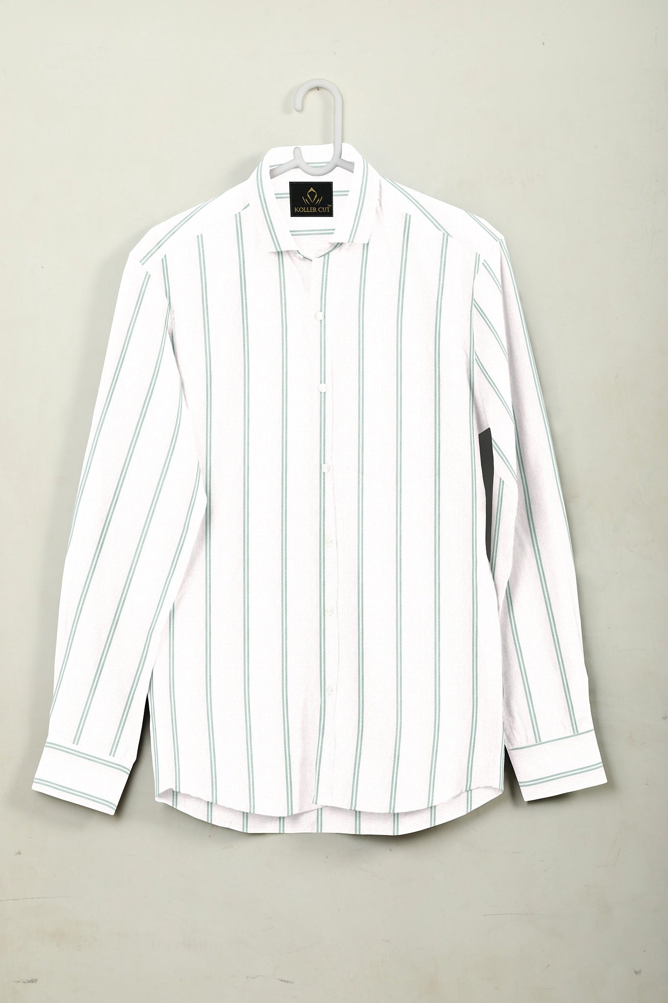 White with Sprucestone Green Oxford Stripes Cotton Shirt