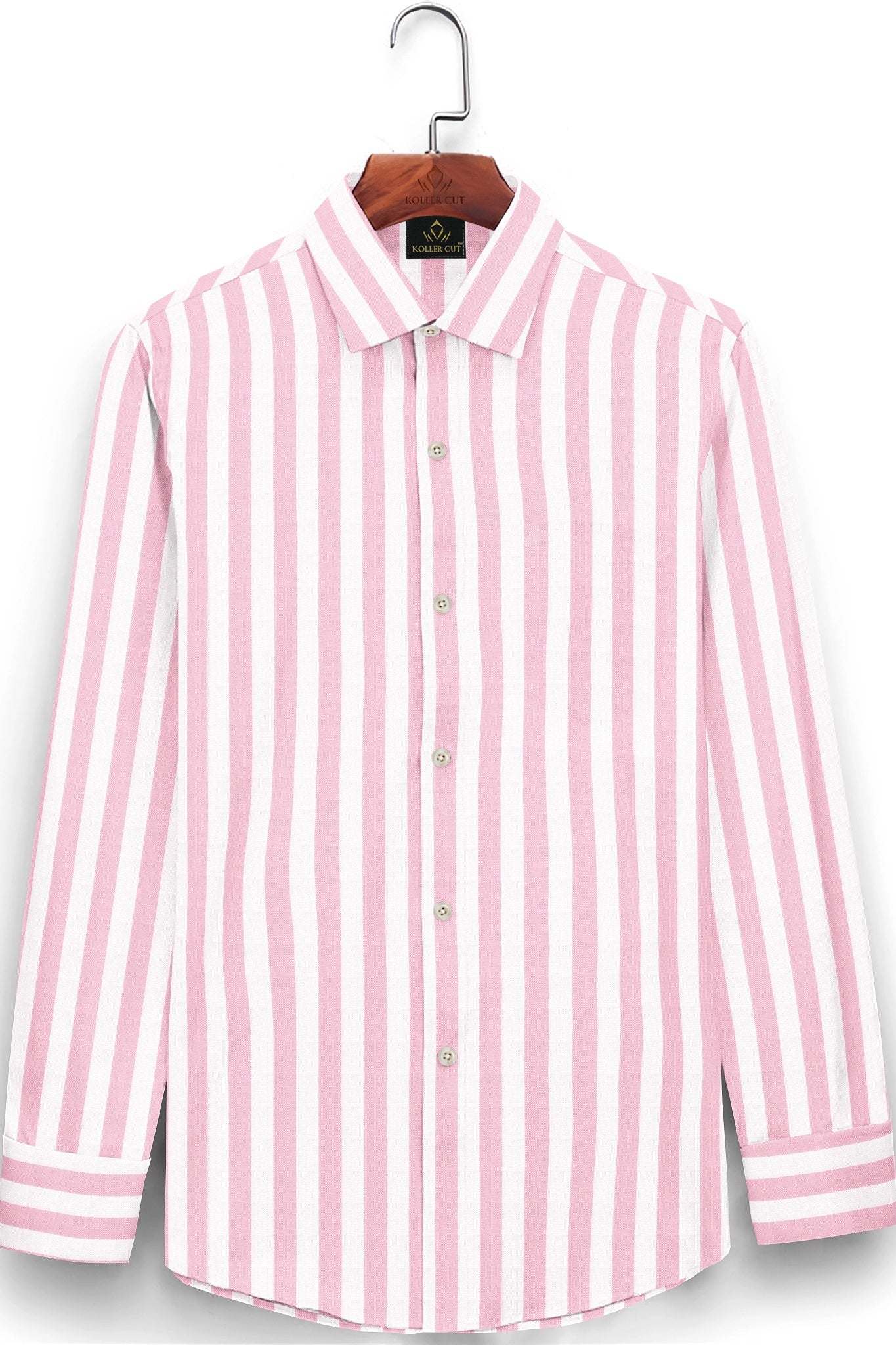 White with Orchid Pink Oxford Stripes Cotton Shirt