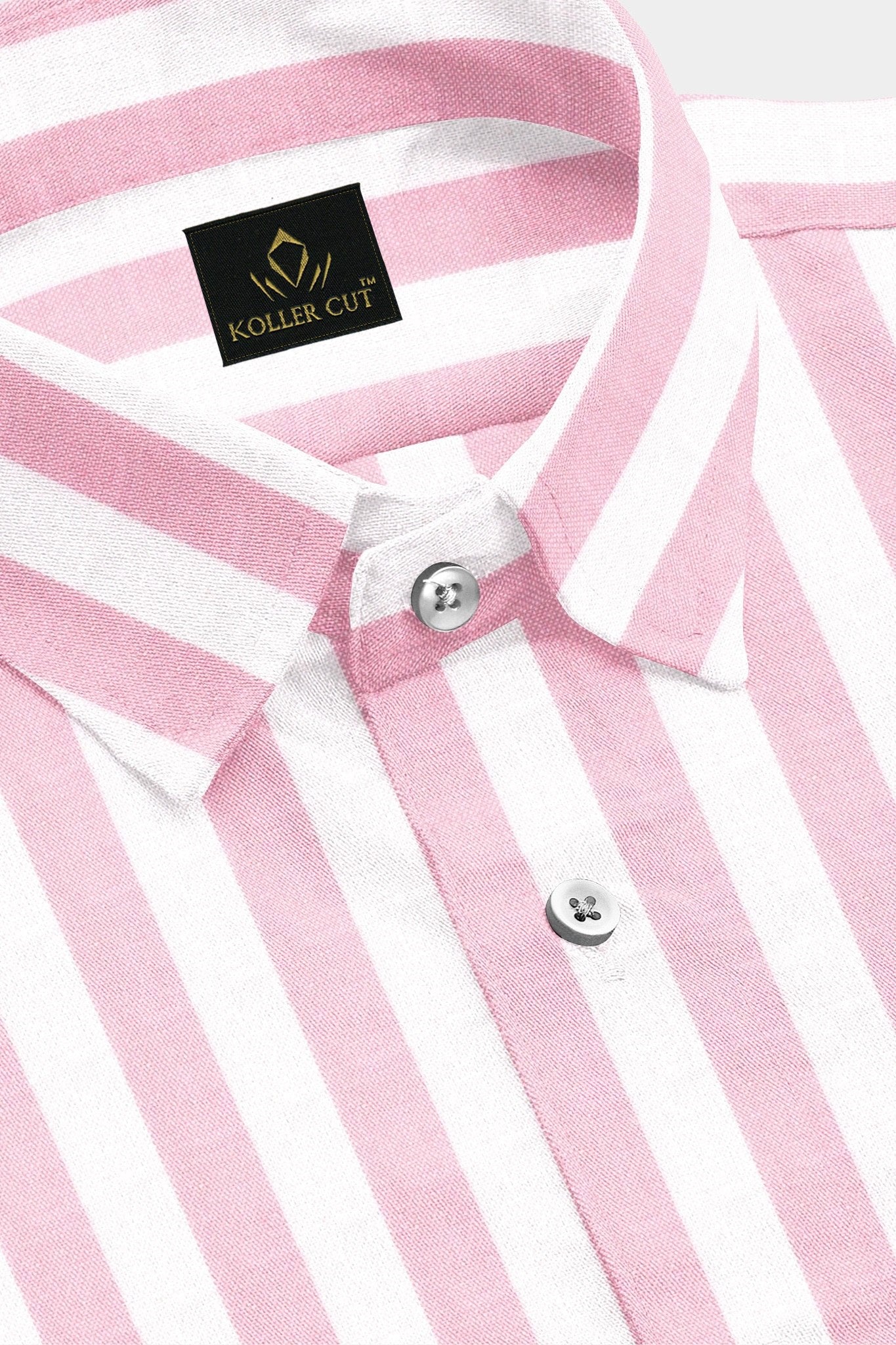 White with Orchid Pink Oxford Stripes Cotton Shirt