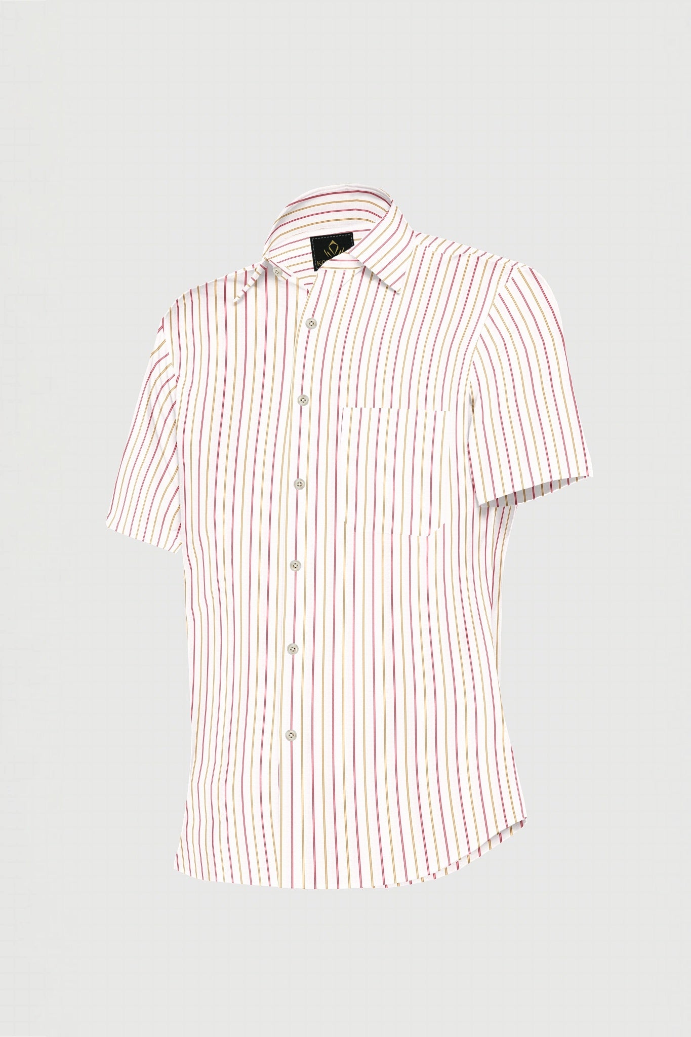 White with Lychee Red and Mustard Yellow Double Stripes Premium Cotton Shirt