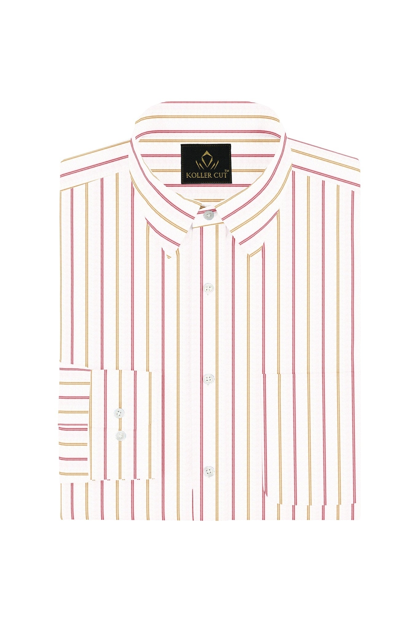 White with Lychee Red and Mustard Yellow Double Stripes Premium Cotton Shirt