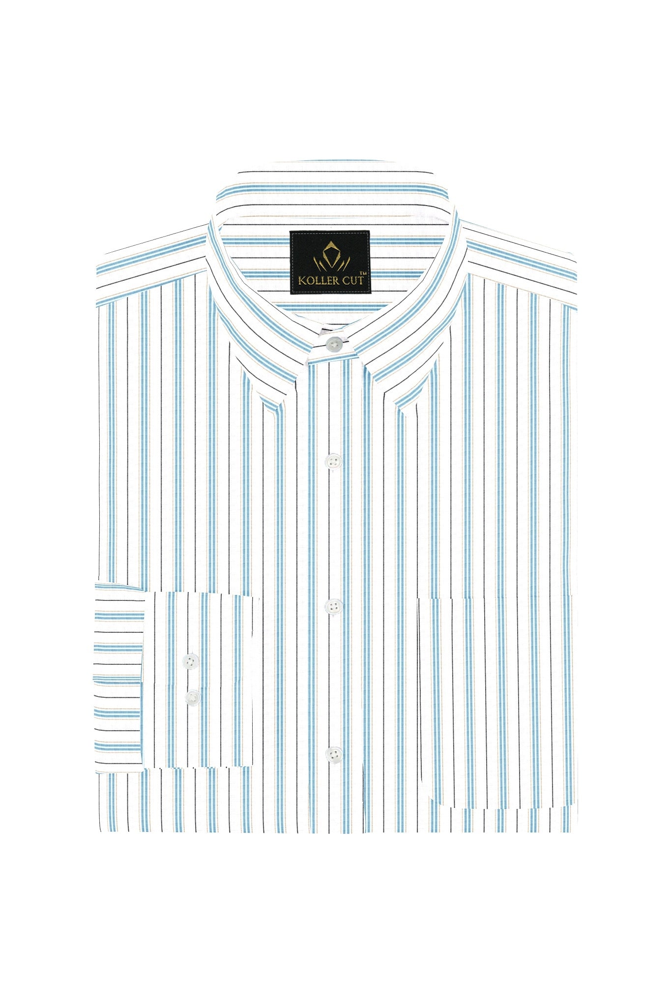 White with Turquoise Blue and Black Stripes Premium Cotton Shirts