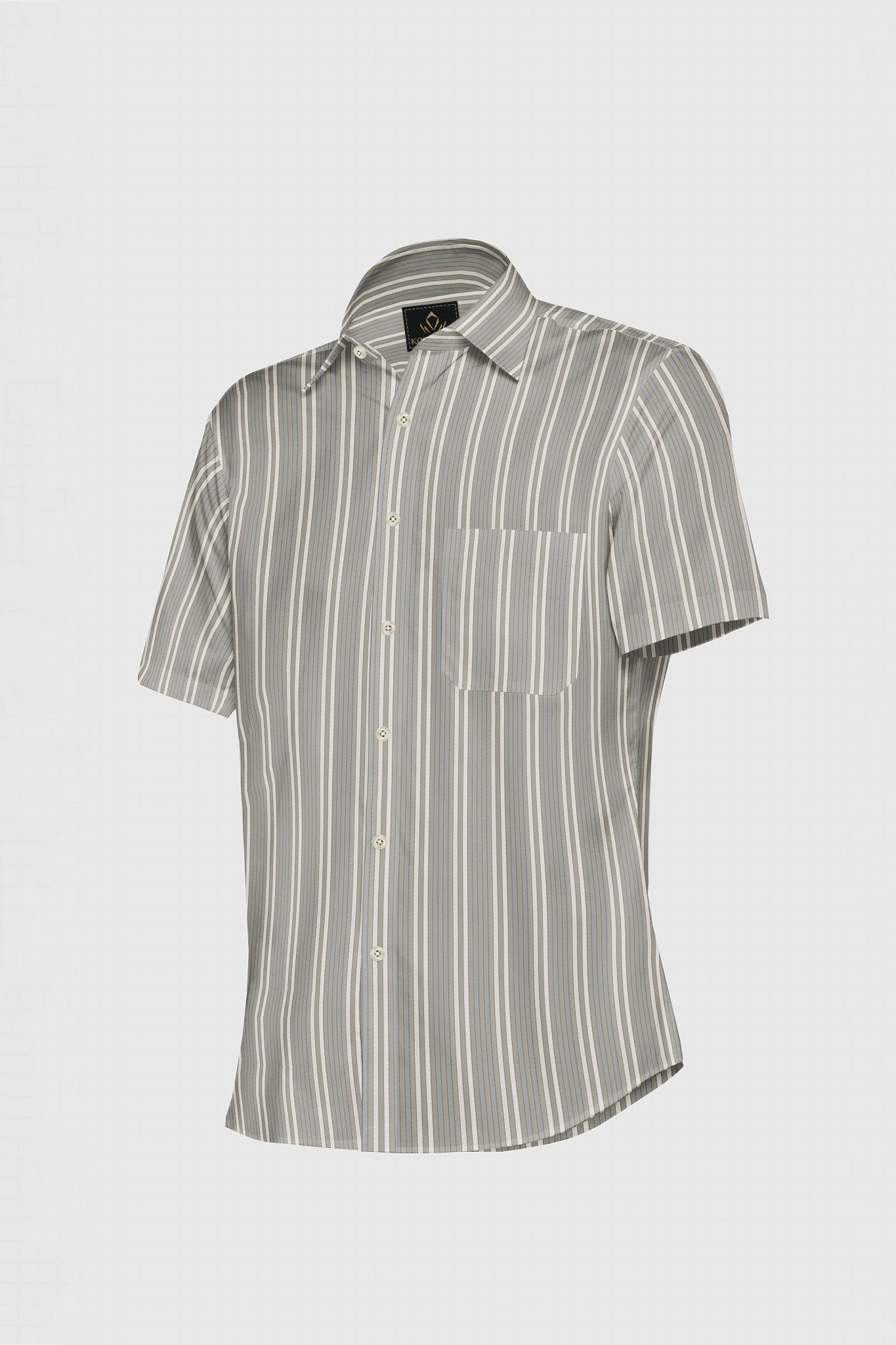 Elm Green with Dolphin Gray and Pristine Cream Stripes Premium Cotton Shirt