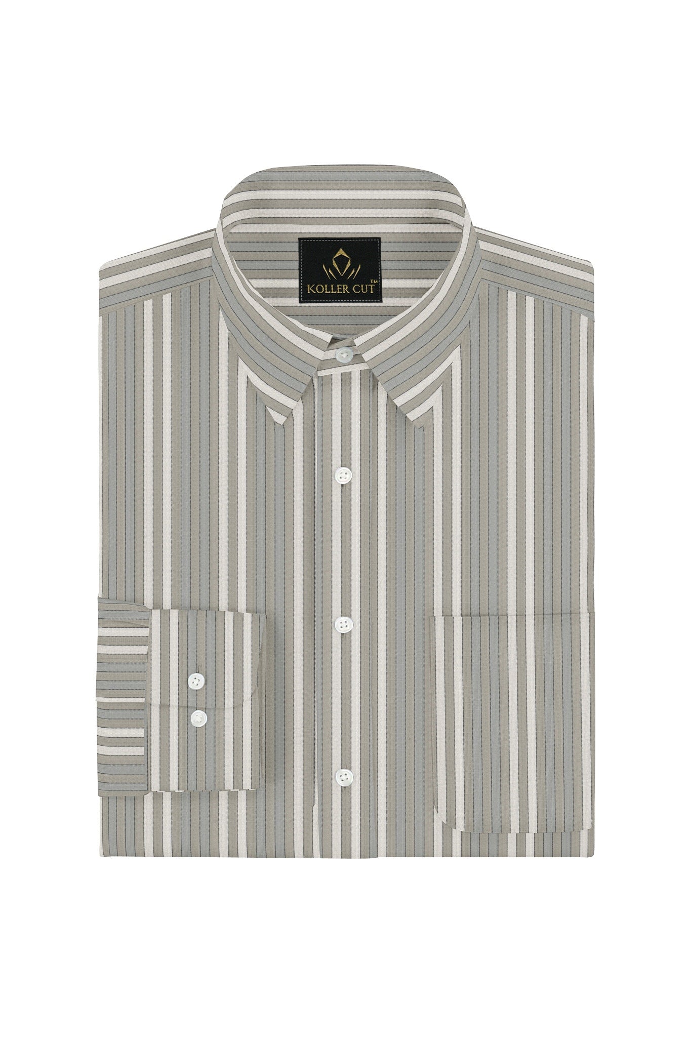 Elm Green with Dolphin Gray and Pristine Cream Stripes Premium Cotton Shirt