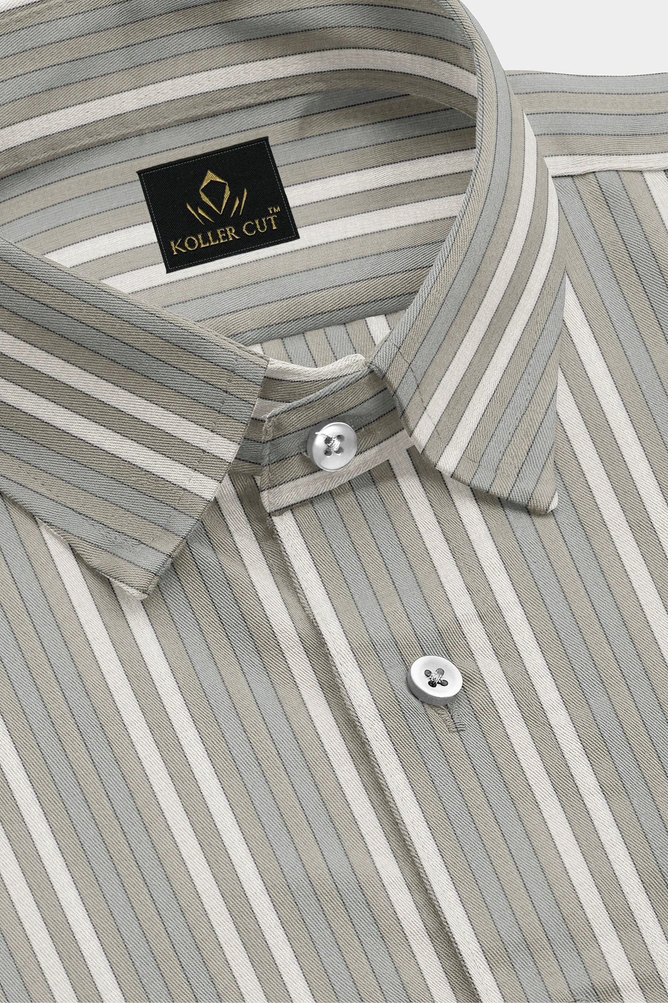 Elm Green with Dolphin Gray and Pristine Cream Stripes Premium Cotton Shirt