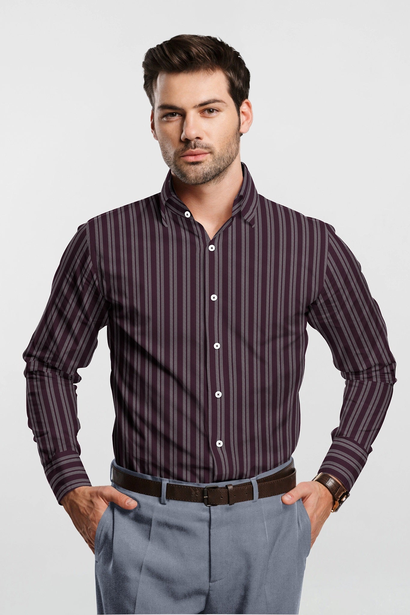 Potent Purple and White Double Stripes Cotton Shirt