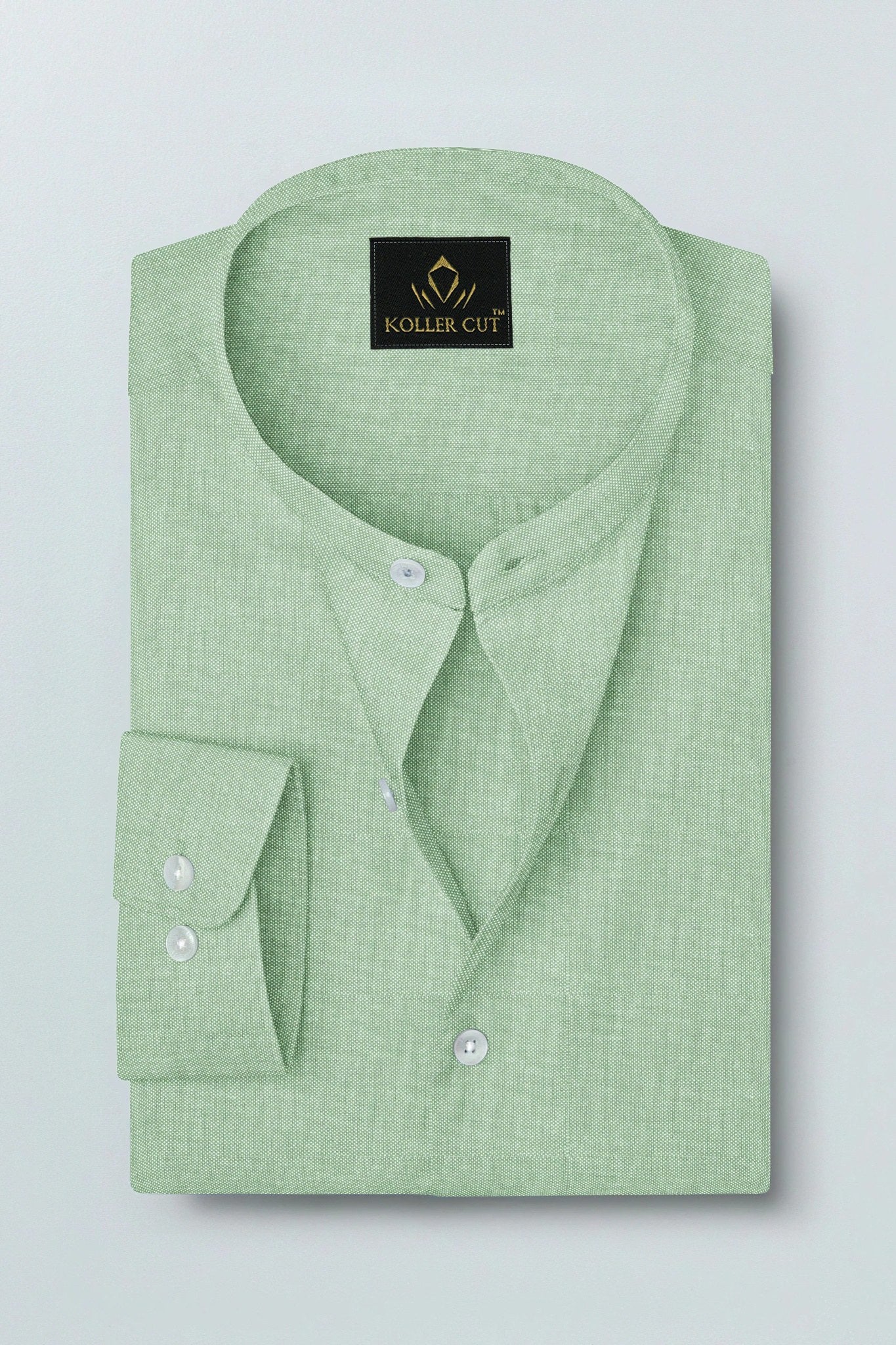 Lichen Green Mandarin Collar Plain Oxford Cotton Formal Shirt