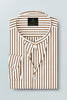 White and Antler Brown Candy Stripe Mandarin Collar Cotton Shirt