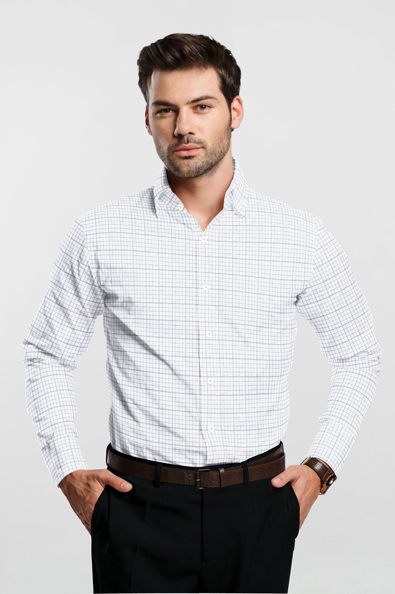 White and Graphite Gray Checks Cotton Linen Shirt