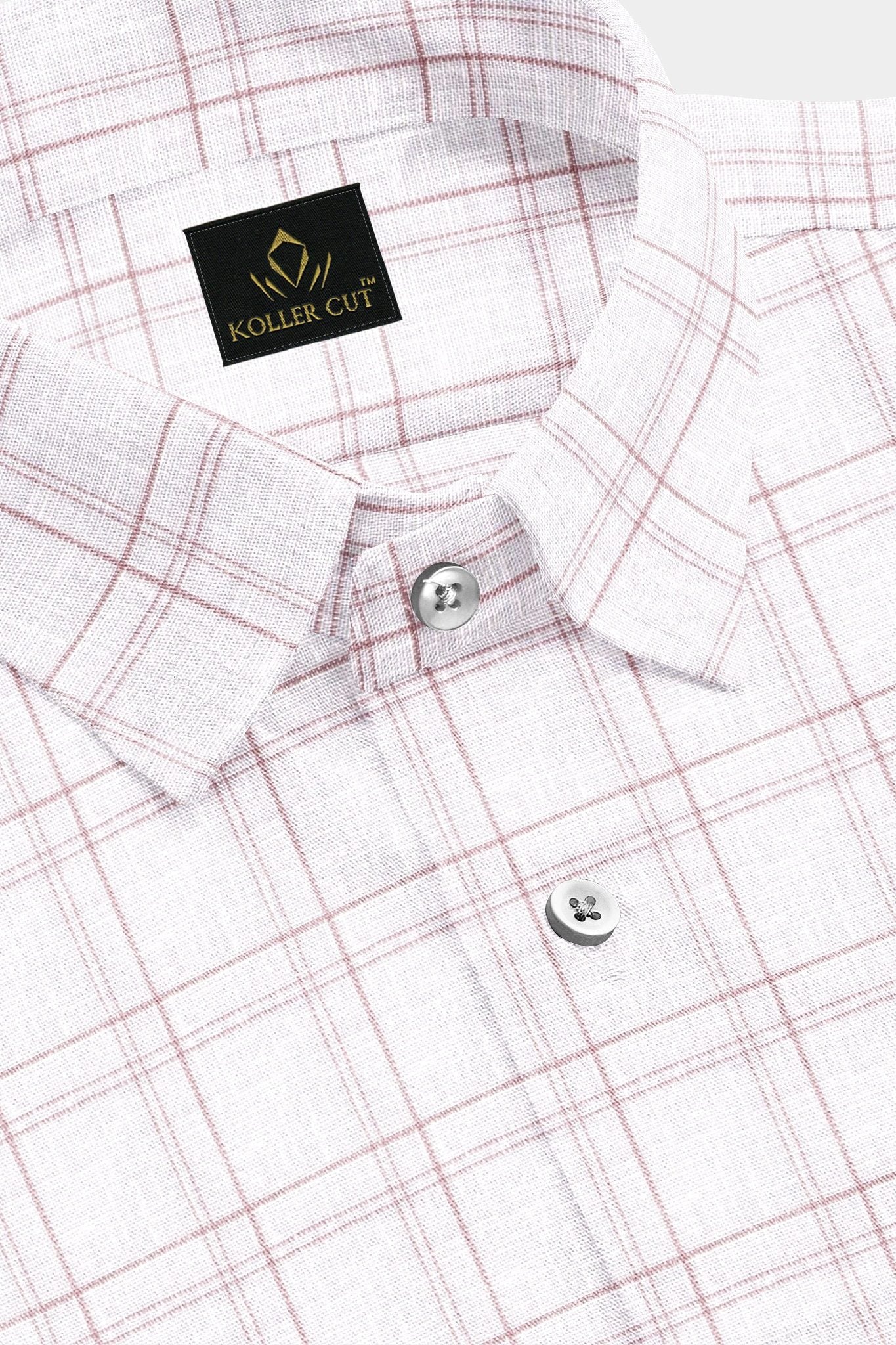 White and Nectar Peach Check Cotton Linen Shirt