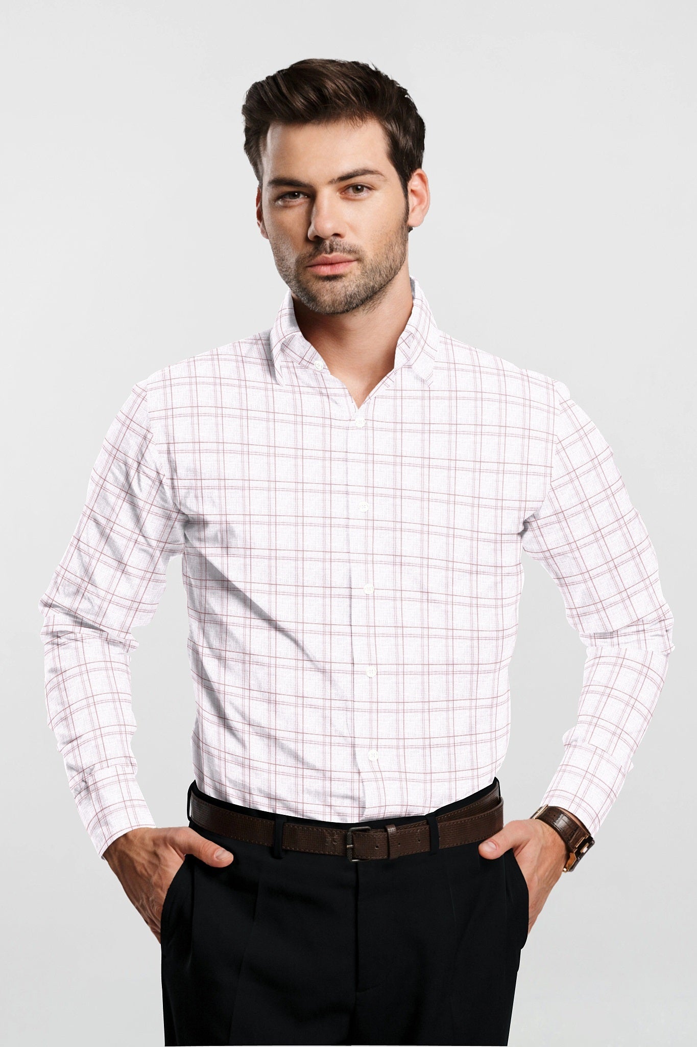 White and Nectar Peach Check Cotton Linen Shirt