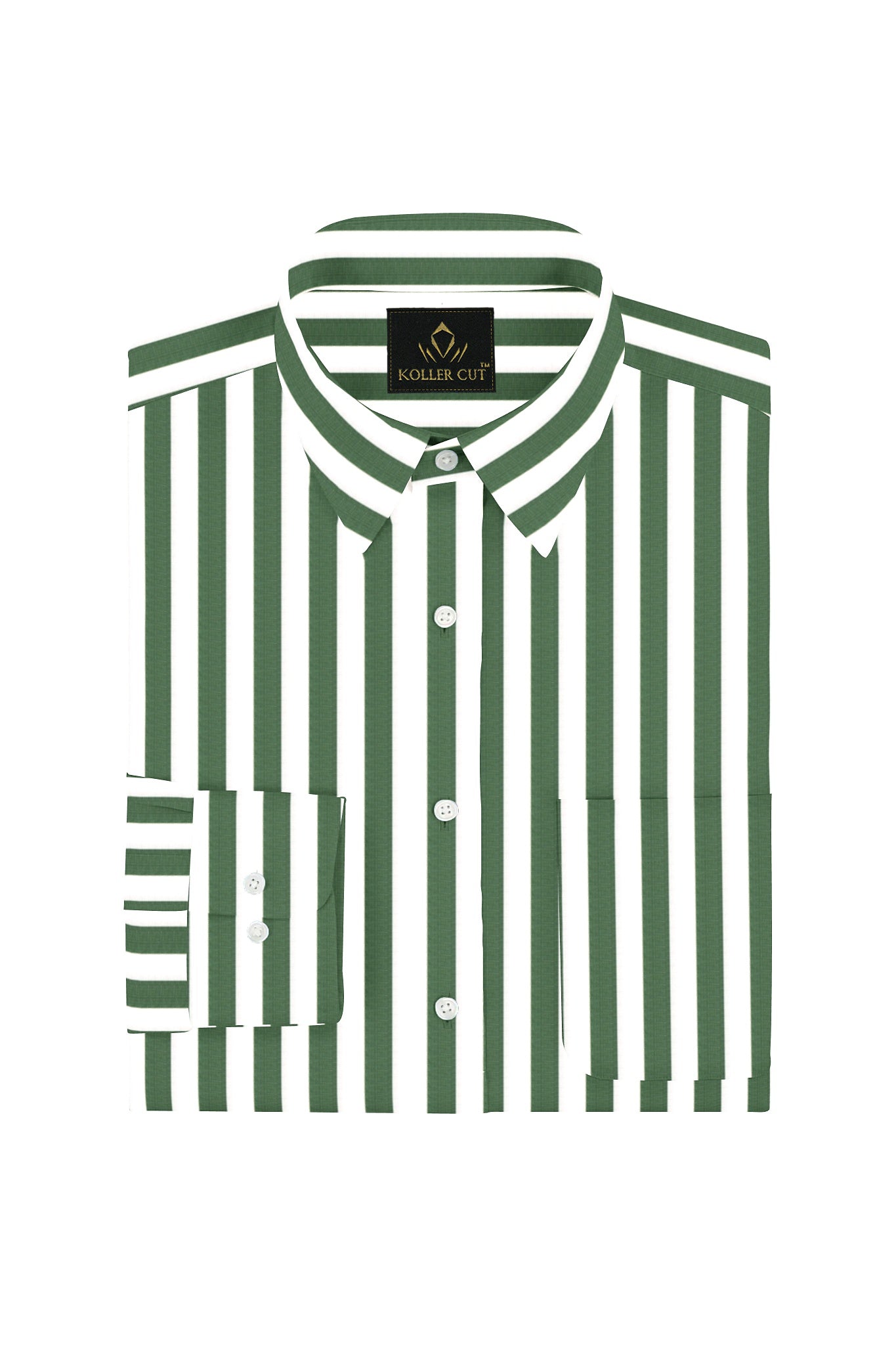 White with Loden Frost Green Candy Stripes Cotton Shirt