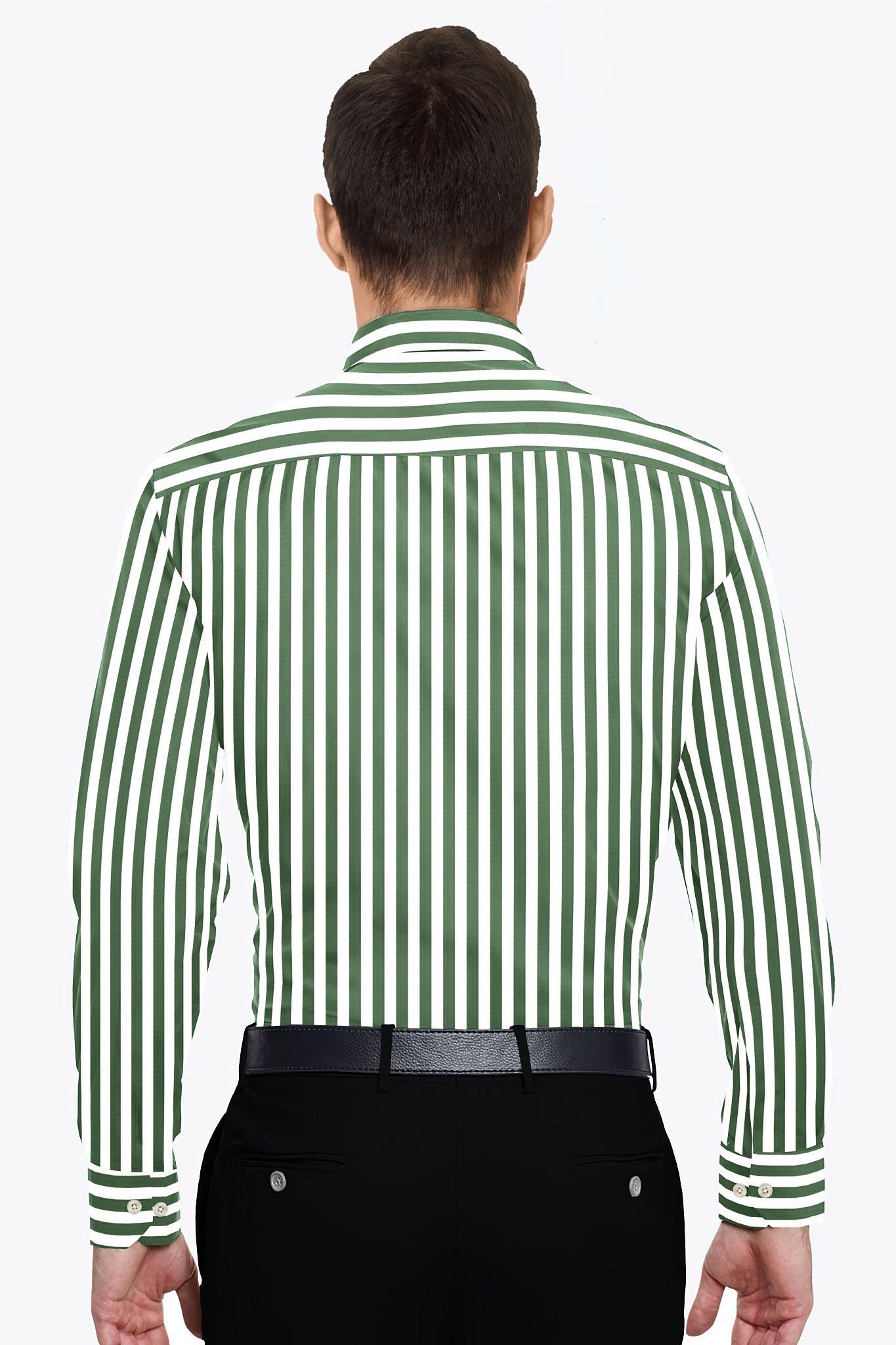 White with Loden Frost Green Candy Stripes Cotton Shirt