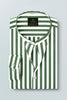 White with Loden Frost Green Candy Stripes Mandarin Collar Cotton Shirt