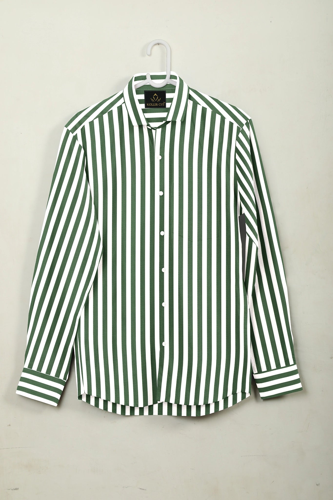 White with Loden Frost Green Candy Stripes Cotton Shirt