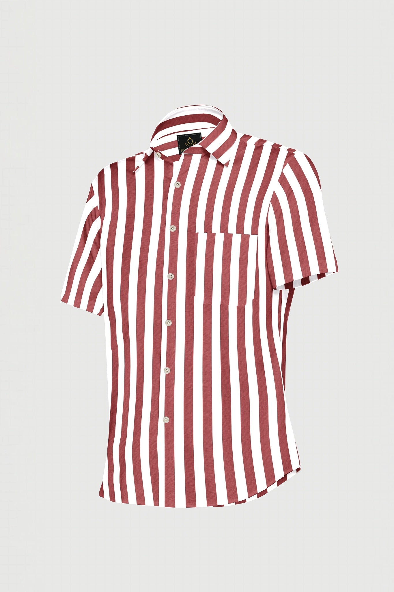 White and Brick Red Awning Stripes Cotton Shirt
