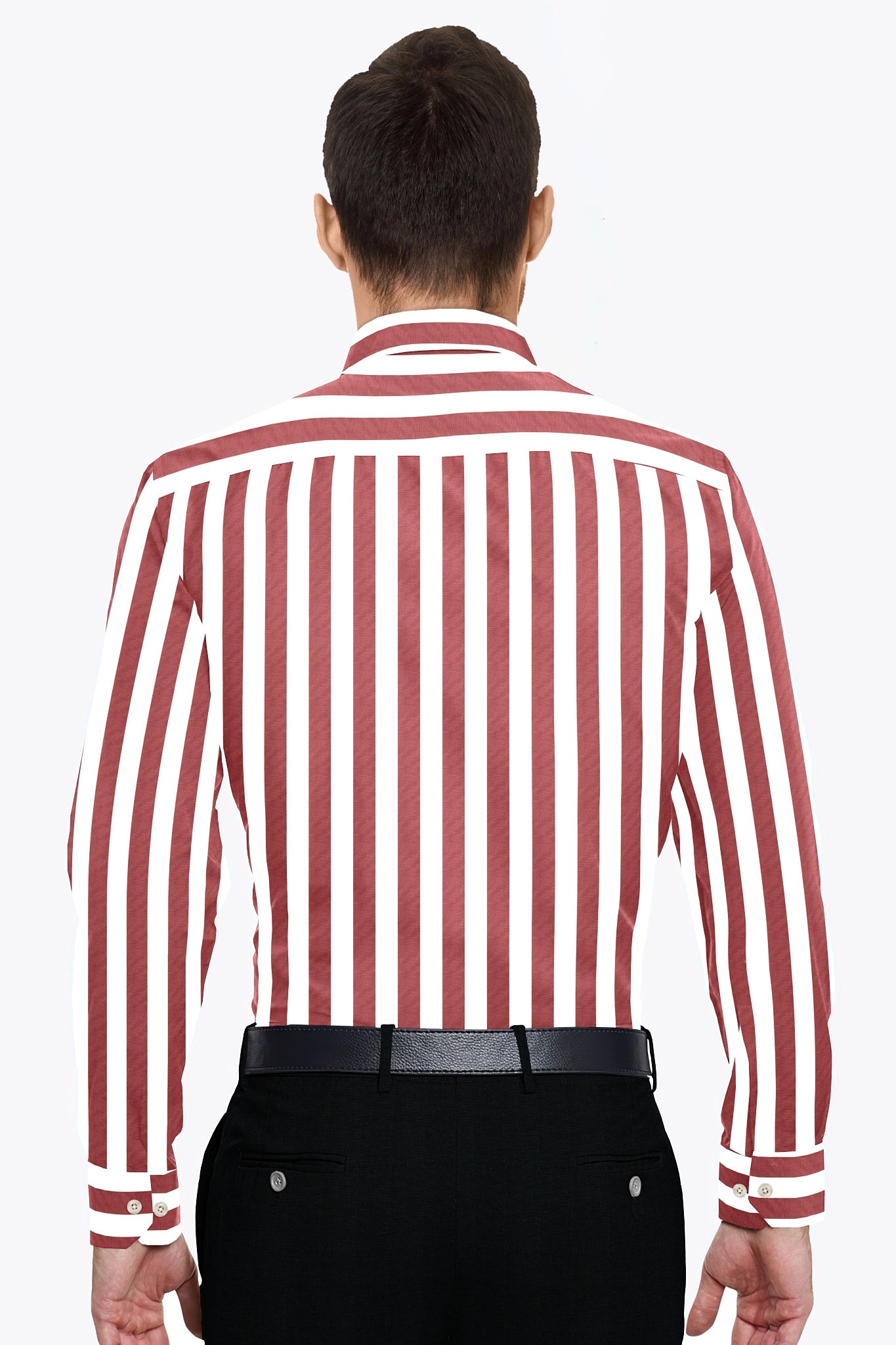 White and Brick Red Awning Stripes Cotton Shirt