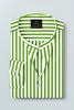 White and Kiwi Green Chalk Stripes Mandarin Collar Cotton Shirt