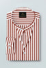 White and Russet Brown Chalk Stripes Mandarin Collar Cotton Shirt